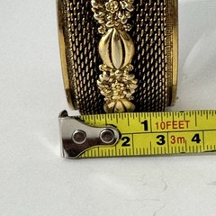 Wide Brass Gold Tone Victorian Revival Style Floral Bangle Hinged Cuff Bracelet