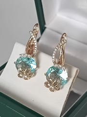 Vintage 1990-s 14 Ct Rolled Gold Aquamarine Zircons Earrings – Hallmarked 585 RG