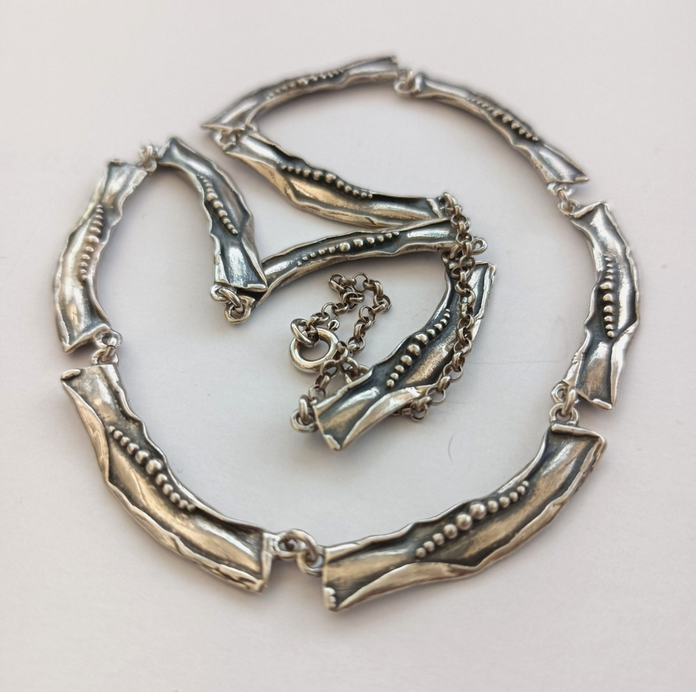 Vintage Israeli Silver Necklace Modernist Art Nouveau Revival Choker Handmade