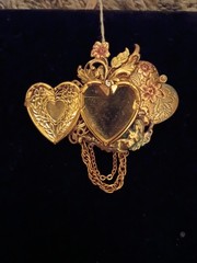 Women’s Handmade Custom Heart And Locket Brass And Copper Brooch