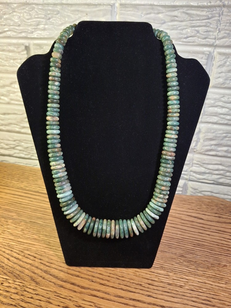 Jade Graduated Disc Beaded 24 Inch 925 Necklace