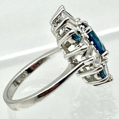 Sterling Deco Atomic Starburst Cocktail Ring London Blue Topaz White Topaz SZ 6