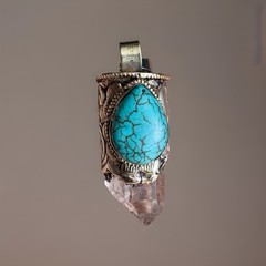 Vintage Heavy Himalayan Quartz Crystal Pendant Set In Silver & Stones 3.5”in,72g