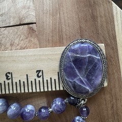 VTG Artisan Beaded Pendant Necklace 18 Inch Purple Amethyst Quartz Silver Plated