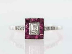 Art Deco Style Princess Cut Lab Created Diamond & Ruby Wedding 14k White Gold FN