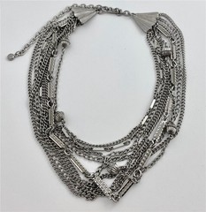 Vintage Silver Tone Multi-Chain Statement Necklace with Hook Clasp 19″ Long