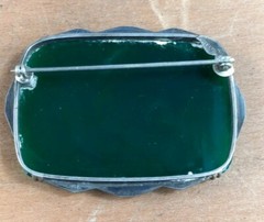 Antique Art Deco Carved Chrysoprase Marcasite Stamped 935 Sterling Brooch Pin