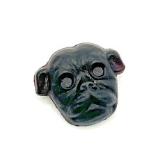 Victorian English Pin Black Glass Pug Dog Mourning Pin Brooch Antique