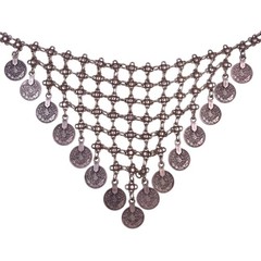 Antique Silver-Tone Islamic Coin Metal Bib Necklace Statement Jewelry