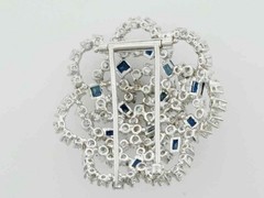 11.30CT Blue Sapphire & White CZ Solitaire Style Womens Brooch In 925 Silver.