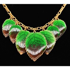 Vintage Leaf Charm Collar Necklace Vibrant Green Enamel Charm NOS 1980s BinA16