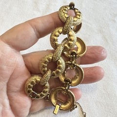 Vintage MONET BRACELET Textured Gold Circle Link Statement Cuff MCM