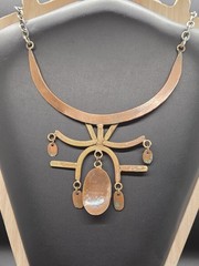 Vtg Brutalist Mixed Metals Abstract Bib Collar Choker Handmade Necklace AS IS