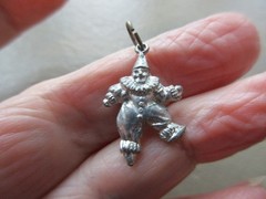 CUTE VINTAGE OLD RETRO SILVER TONE PIEROT DOLL CLOWN FOB CHARM PENDANT NECKLACE
