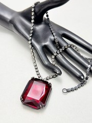 Kenneth Jay Lane Huge Red Glass Pendant Crystal Tennis Chain Necklace KJL
