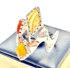 Vintage Sterling & Copper Carolyn Pollack Zig Zag Multi-Gemstone Ring Size 8.25