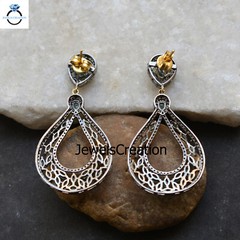 Natural Emerald Gemstone Earrings Pave Diamond Sterling Silver Jewelry Gifts