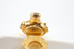 Vintage Graziano Clip On Earrings Gold Tone Faux Pearl Rhinestone Crown