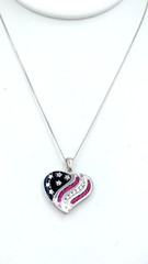 Vintage Pendant Necklace Sterling Silver Ruby Diamond Patriotic Love America