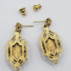 Art Deco Hand Painted Signed Rose Gold Tone Victorian Frame MCM Pierced Earrings