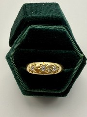 Antique Victorian 18K Gold Star Set Old European Diamond Gypsy Ring Sz 10