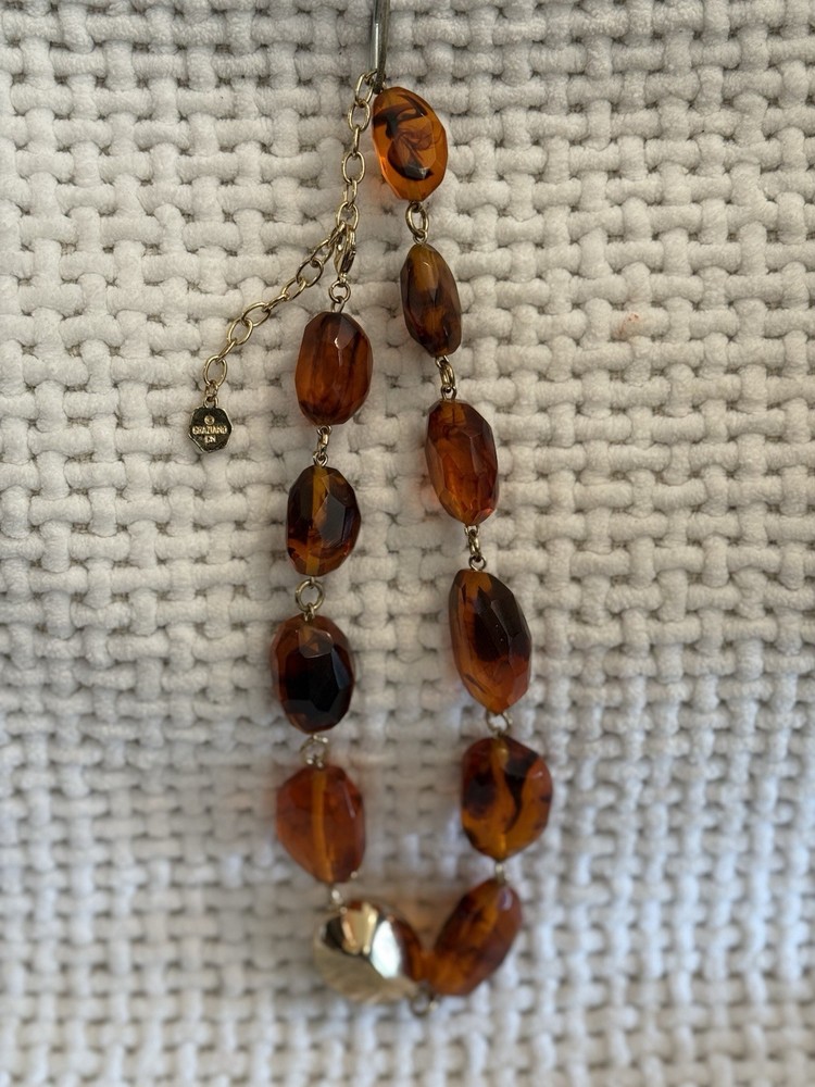 R.J. Graziano Faceted Amber Tortoise Bead Necklace Gold-Tone NIB
