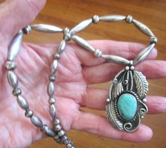 VINTAGE NAVAJO STERLING PENDANT & BENCH BEAD NECKLACE, 2 1/8 IN, 19″ NECKLACE RT
