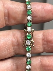 15. Vtg. Yellow 925 Sterling Green Emerald White CZ Tennis Bracelet 6 3/4″, 11g