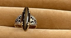 Vintage 18K HGE Tigers Eye Statement Cocktail Ring Sz 8 Openwork Filagree Mount