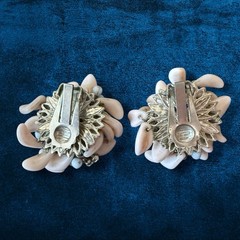 Large Clip On Earrings Lucite Cluster Cream Blue Rhinestone Statement 1950s