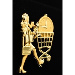 Danecraft Vintage Mother’s Day Pin Brooch Mom On Go Baby Shopping Cart NOS BinA9