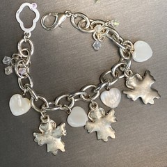 Love Hope Faith Angels Mother of Pearl Hearts Vintage Charm Blue Enamel Bracelet