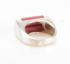 Vintage Sterling Silver Red Jasper Marcasite Pinky Ring size 4.75 flush mounted