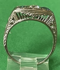 18k White Gold Art Deco Natural European Cut Diamond & Sapphire Ring