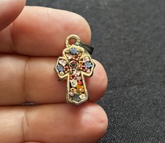 Vintage Tiny Cross Pendant Tiny Flowers Italy #SL4