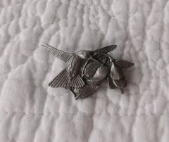 Vintage Birds & Blooms Pewter Hummingbird Pin Brooch Premiere Edition