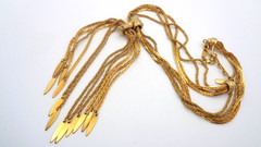 Vintage Monet Multi Strand Gold Tone with Chain Dangle Statement Choker Necklace