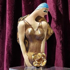 Vtg Art Deco Lady Brooch Pin Avant Garde Artisan Signed Painted Art Nouveau
