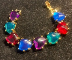 Runway Lucite Resin Multi Color Bracelet Couture GoldTone 80’s VTG 6.75″