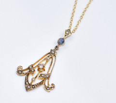RARE! Antique Edwardian 10KT Gold *WHITE SAPPHIRE *BLUE TOPAZ *PEARLS* Pendant!