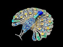 Peacock Brooch Sterling Paste Antique Art Deco Enamel