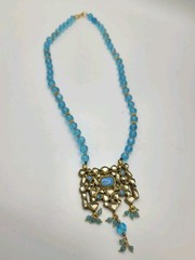 Vintage Style Jadau Kundan Pendant Sky Blue Beaded Festival Choker Necklace
