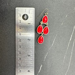Gold-Tone Faceted Red Glass Stone Teardrop Dangle Drop Chandelier Earrings Retro