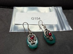 7.66g Vintage Sterling Silver 925 Earrings Red Oval Accent Green Drop Dangle M