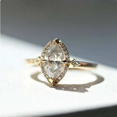 Halo Set 1.00CT Marquise Cut White Moissanite With 10K Yellow Gold FN Women Ring