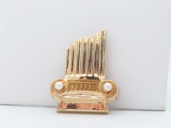 14K Gold Broken Column Pendant Masons Master Widow Pin Brooch Pearl Masonic P023