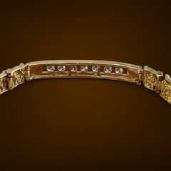 Vintage 14K Gold Nugget Style Link Bracelet 0.49ct Diamond Bar Unisex, 7″ 18.4g