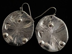 Vintage Two tone Hammered Disc W/Attached Scrolling French Wire Earrings