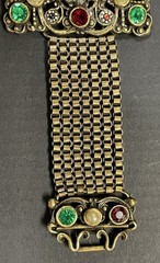 Vintage Hollycraft Box Chain Bracelet Gold Tone Multicolor Glass Pearl Stones