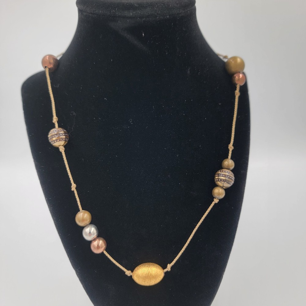 Vintage Long Strand 38″ Silver Gold Bronze Bead Braided Chain Boho Minimalist